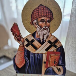 Ξύλινο χειροποίητο Σταντ με τον Αγιο Σπυρίδωνα