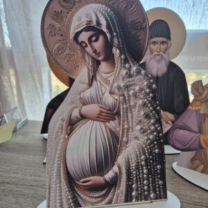 Ξύλινο χειροποίητο σταντ με την εγκυμονουσα.